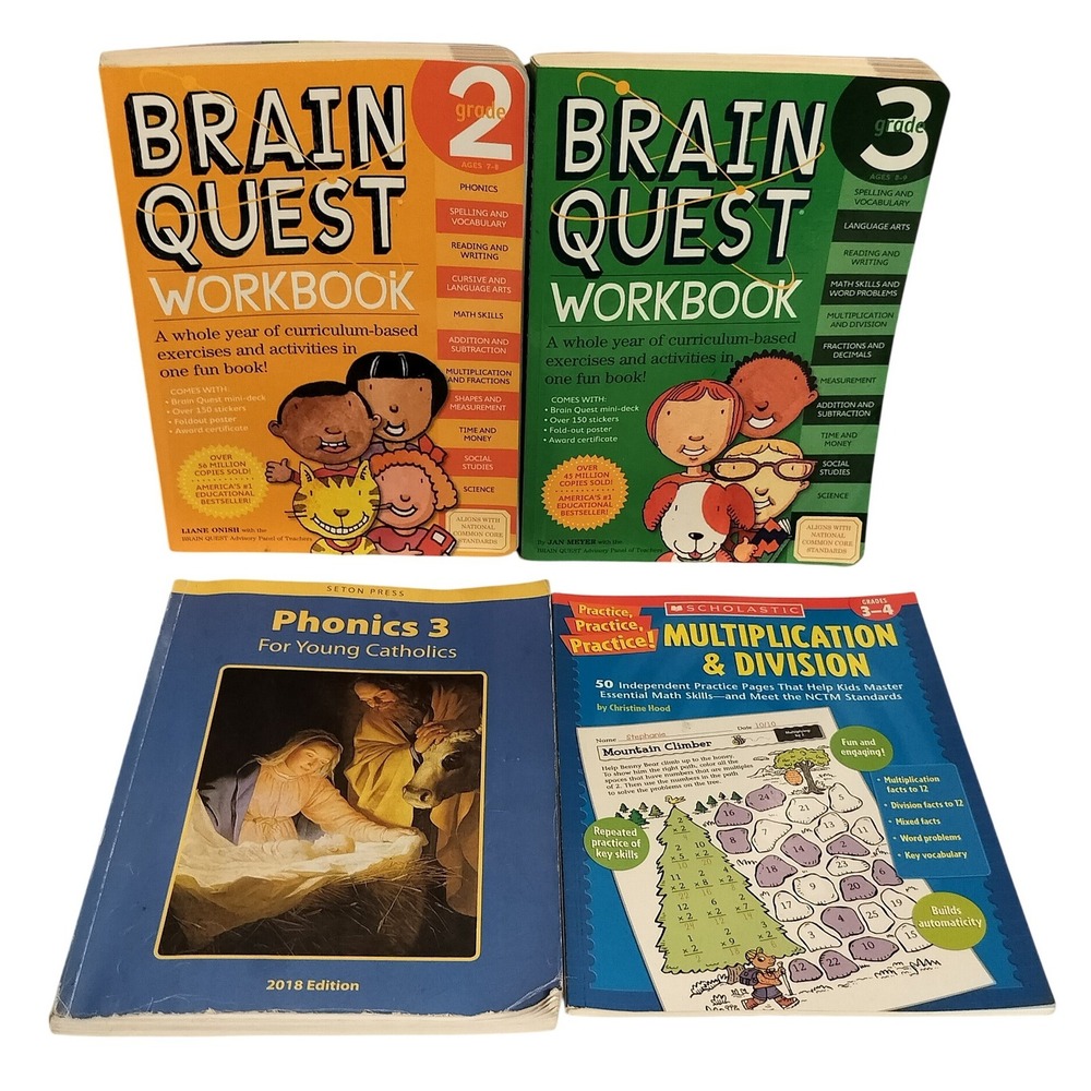 Educational Kids Workbooks Bundle 4 Books - Brain Quest Phonics Math Grade 2 & 3